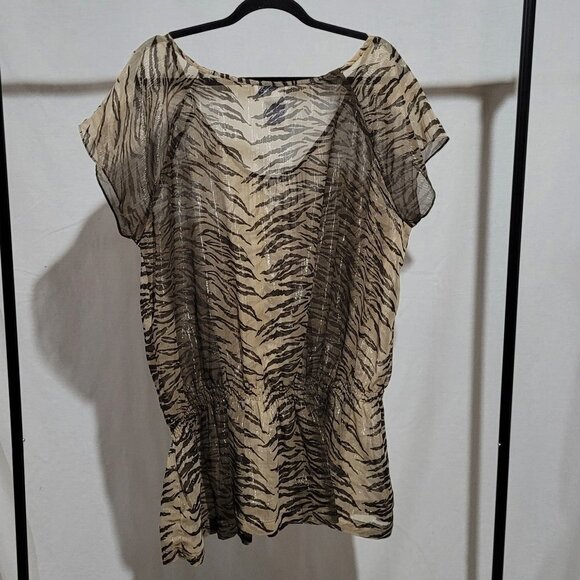 Paragon blouse tiger stripe sheer vintage animal print shirt plus size 2X 1990s - Picture 2 of 13